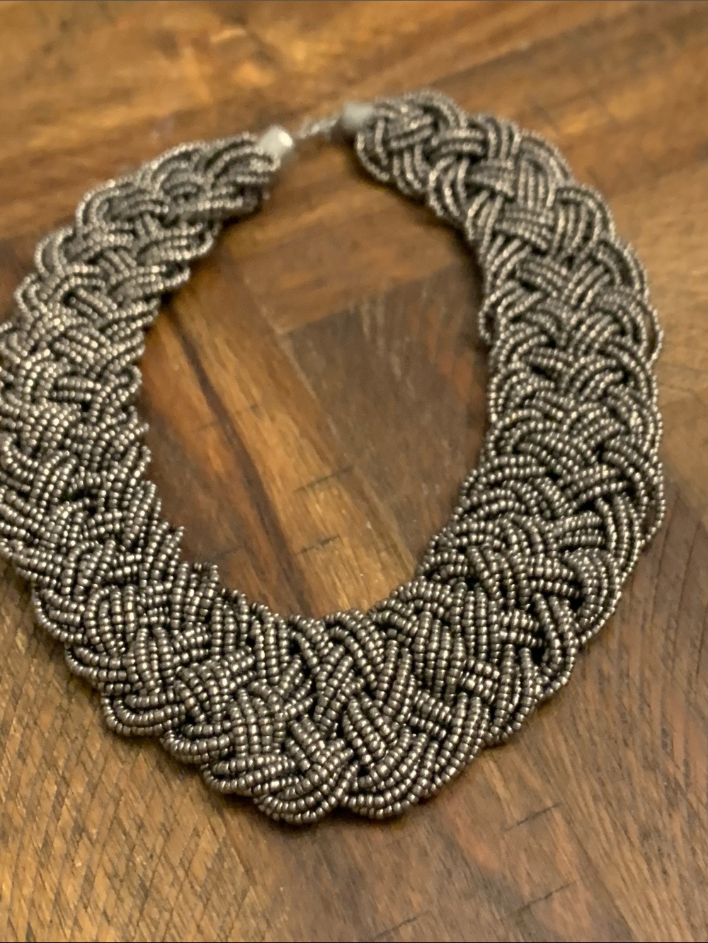 Woven Metallic Bead Statement Necklace - Black